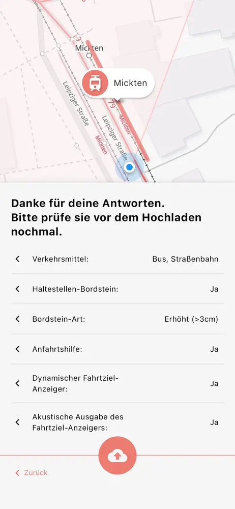 App-Screenshot zeigt die Zusammenfassung aller vom Nutzer gegebenen Antworten.